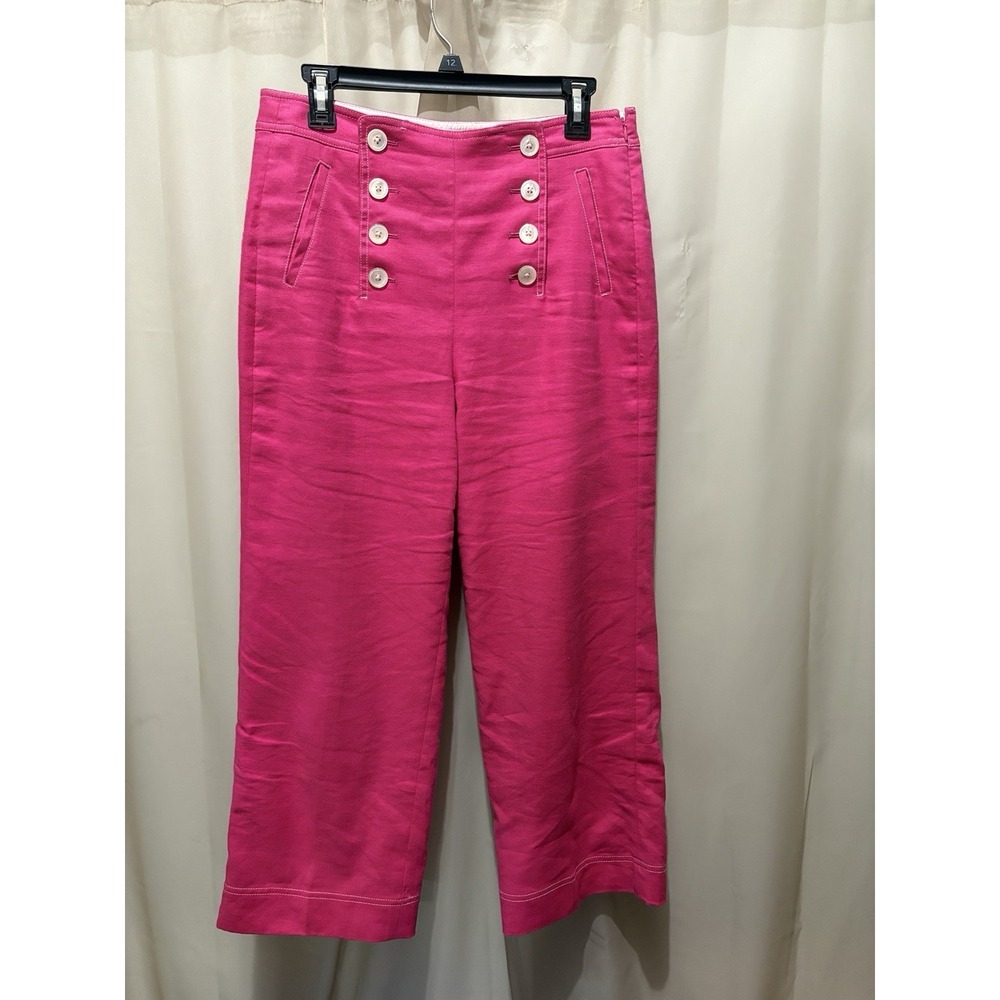J.Crew Peyton Sailor Pant Stretch Linen Size 8 Soft Fuchsia Pink